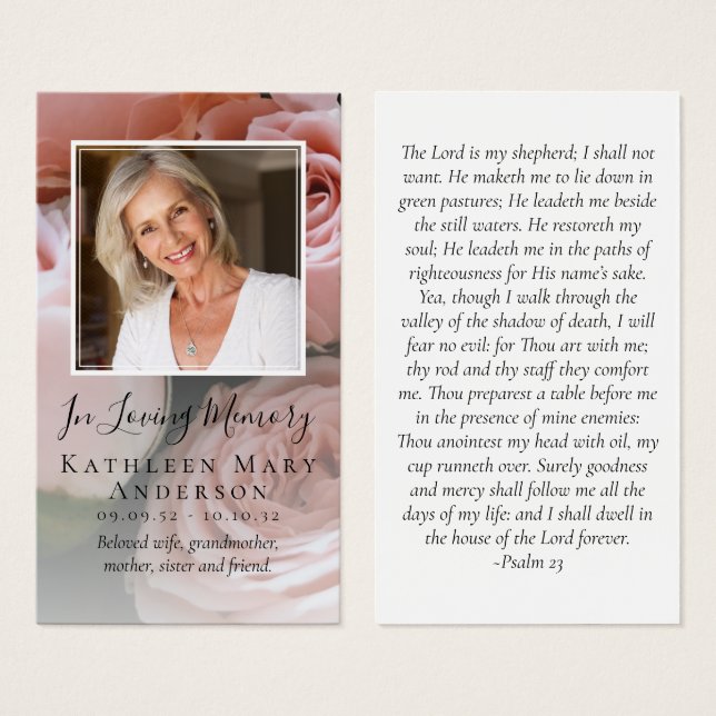 Roses Photo Memorial Prayer Card (Front & Back)