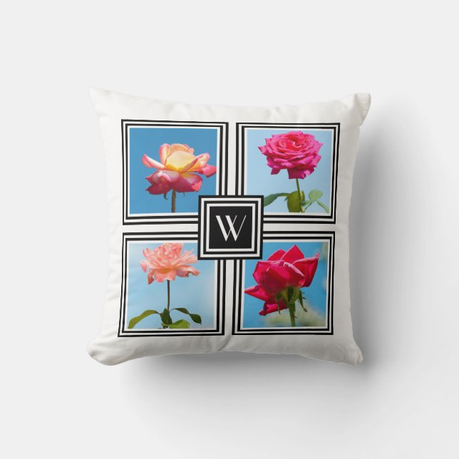 Roses photos framed template - Letter Monogram Cushion (Front)