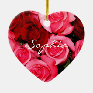 Roses, Pink and Red Ceramic Tree Decoration