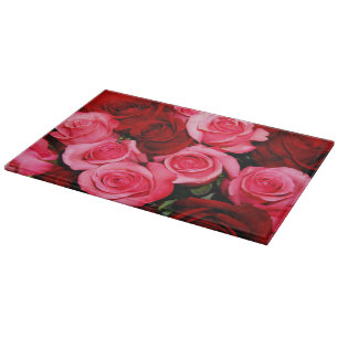 Roses, Pink and Red-Glass Cutting Board