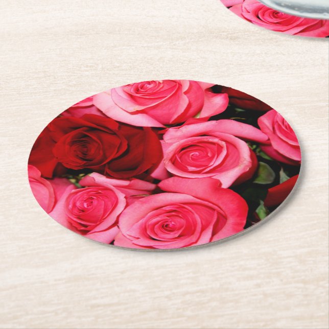 Roses, Pink and Red-Round Party Coasters (Angled)