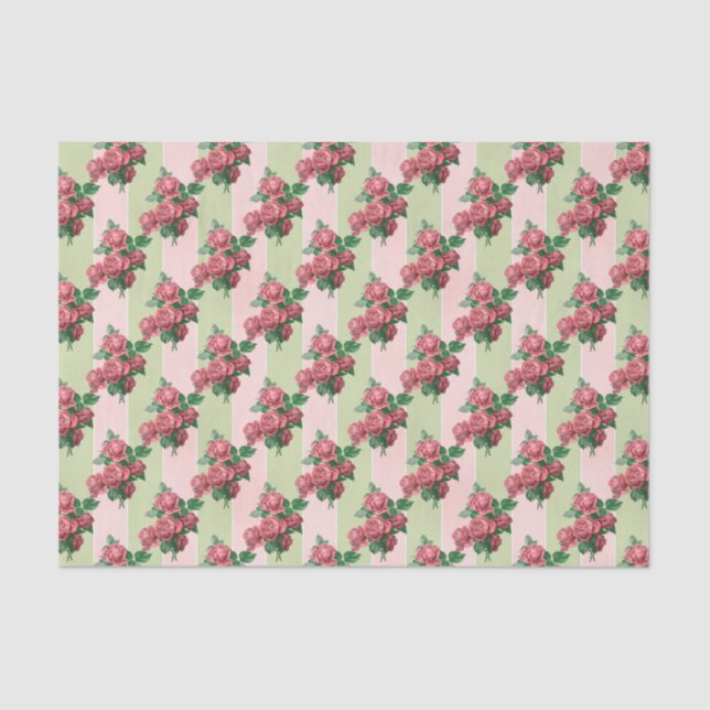 Roses Pink & Green Stripe  Tissue Paper (Front)