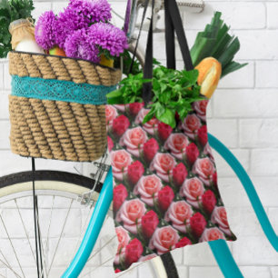 Roses Pink Red Floral Pattern All Over Print Tote Bag