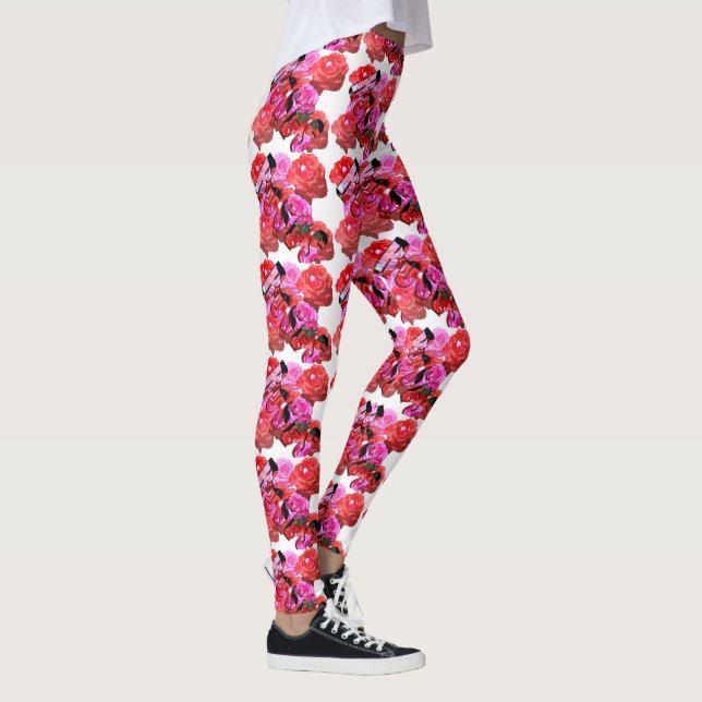 Roses, Pink Red Rose Logo, Ladies Leggings (Right)