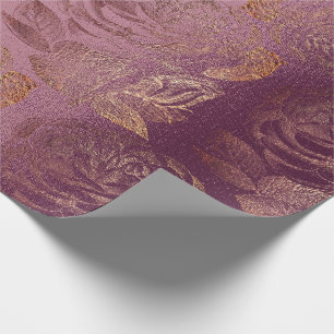 Roses Pink Rose Gold Metallic Floral Burgundy Red Wrapping Paper