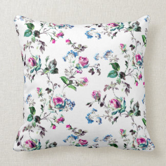Roses - Pink Roses & Blue Flowers Over White Cushion