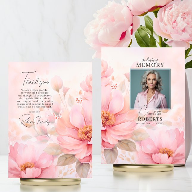 Roses Pink Sympathy Funeral Thank You | PHOTO Card (Feminine Vintage Roses Blush Pink Funeral Thank You  PHOTO | Memorial Service)