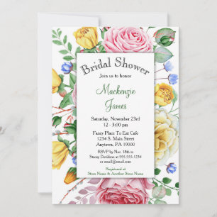 Roses Pink Yellow Floral Bridal Shower Invitation