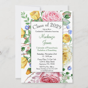 Roses Pink Yellow Floral Graduation Invitation
