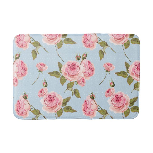 Roses & Polka Dots Pattern Bath Mat (Front)