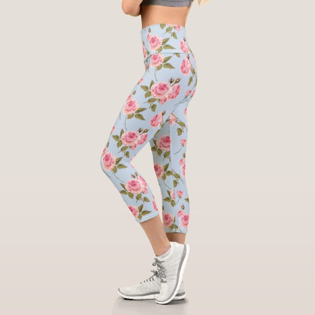 Roses & Polka Dots Pattern Capri Leggings (Left)