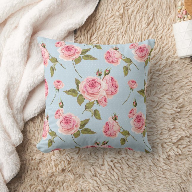 Roses & Polka Dots Pattern Cushion (Blanket)