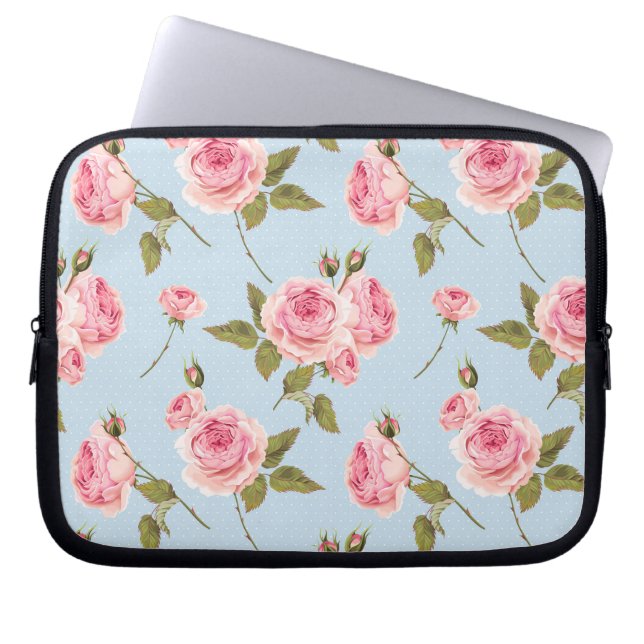 Roses & Polka Dots Pattern Laptop Sleeve (Front)