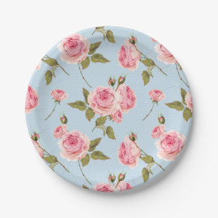 Roses & Polka Dots Pattern Paper Plate
