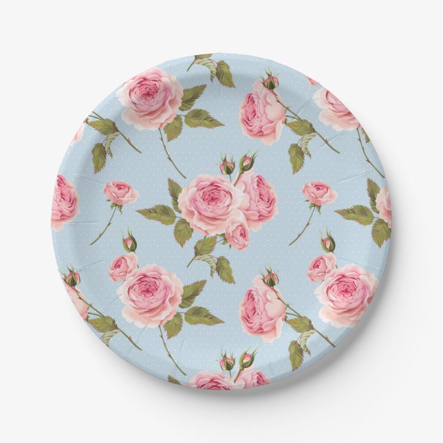Roses & Polka Dots Pattern Paper Plate (Front)