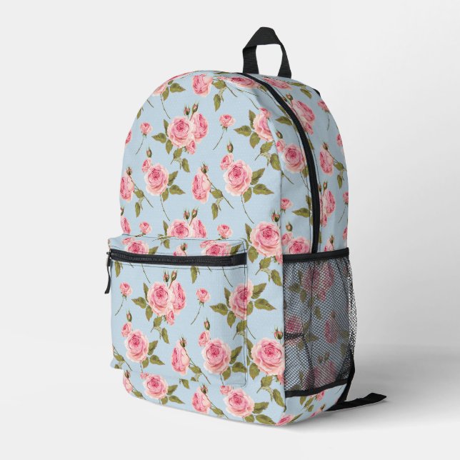 Roses & Polka Dots Pattern Printed Backpack (Back Corner Right)