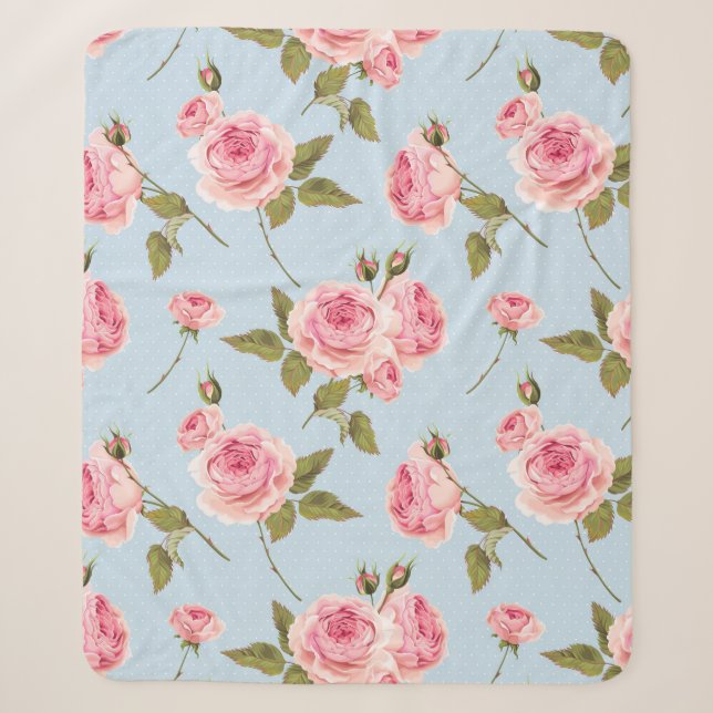 Roses & Polka Dots Pattern Sherpa Blanket (Front)