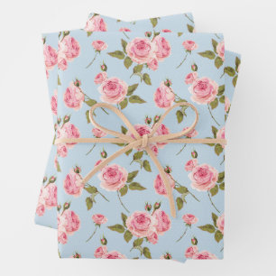 Roses & Polka Dots Pattern Wrapping Paper Sheet