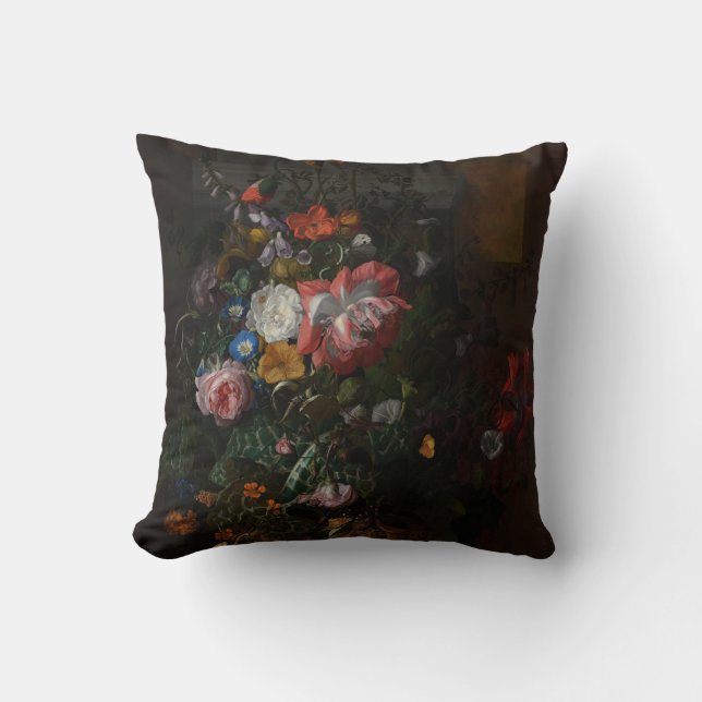 Roses Poppies and Other Flowers - Rachel Ruysch Cushion (Front)