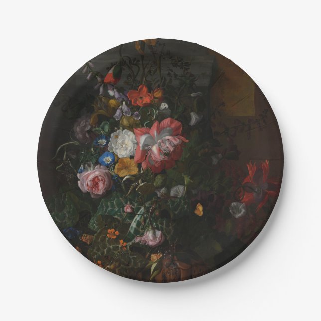 Roses Poppies and Other Flowers - Rachel Ruysch Paper Plate (Front)