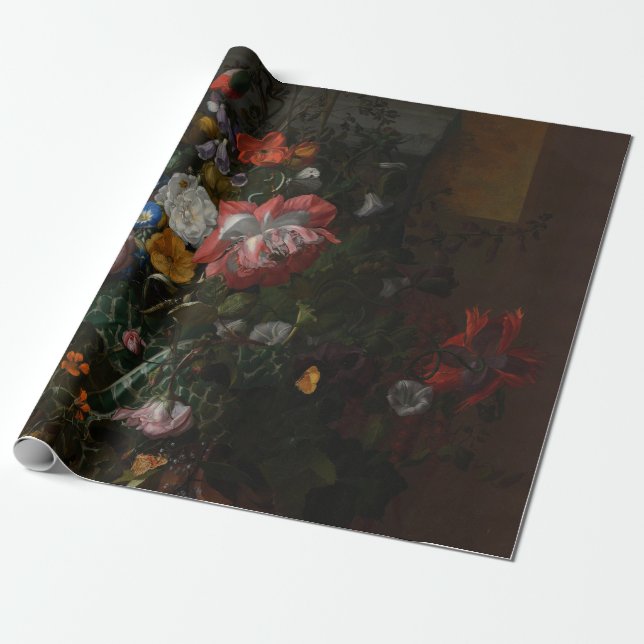 Roses Poppies and Other Flowers - Rachel Ruysch Wrapping Paper (Unrolled)