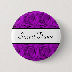Roses purple wedding name tag 6 cm round badge