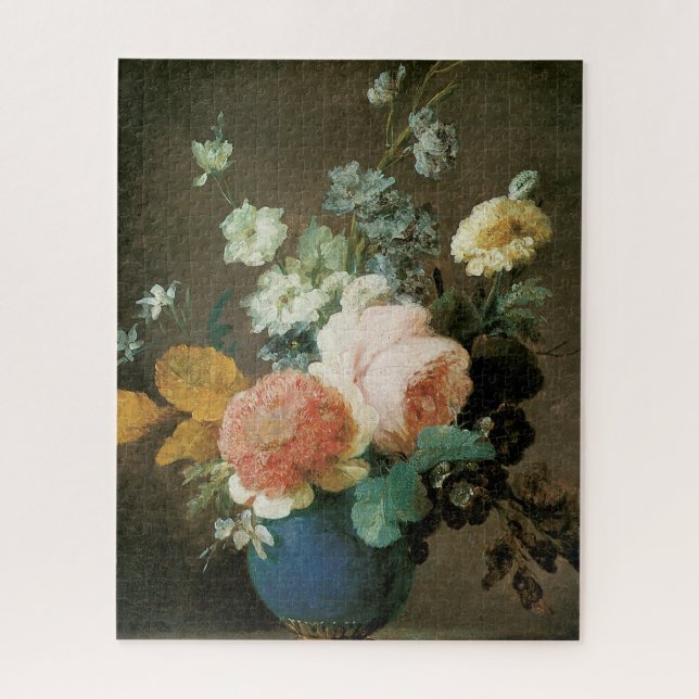 Roses, Ranunculus and Other Flowers in a Blue Vase Jigsaw Puzzle (Vertical)