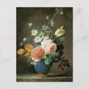 Roses, Ranunculus and Other Flowers in a Blue Vase Postcard