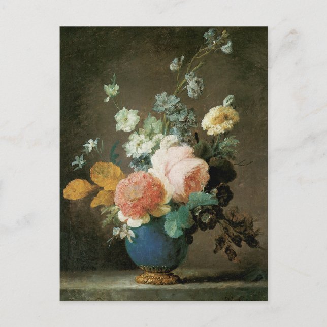 Roses, Ranunculus and Other Flowers in a Blue Vase Postcard (Front)