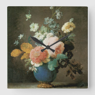 Roses, Ranunculus and Other Flowers in a Blue Vase Square Wall Clock