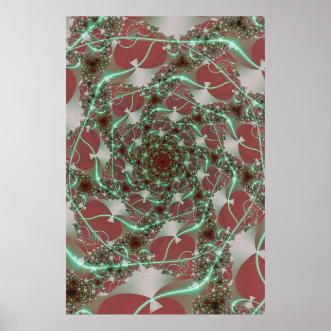 Roses | Red and Green Fractal Art Poster (Front)