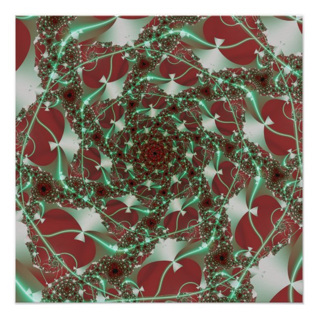 Roses | Red and Green Fractal Art Poster (Front)