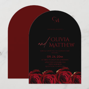 Roses Red Black Burgundy Wedding Invitation