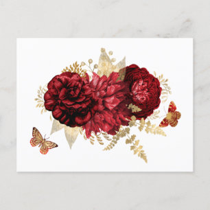 Roses Red Gold Floral Butterfly Postcard