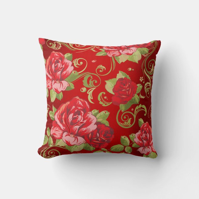 Roses Red Green Magic Garden Flowers Cushion (Front)