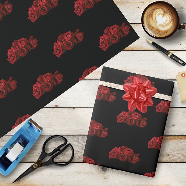 Roses Red White Black Wedding Wrapping Paper (Creator Uploaded)