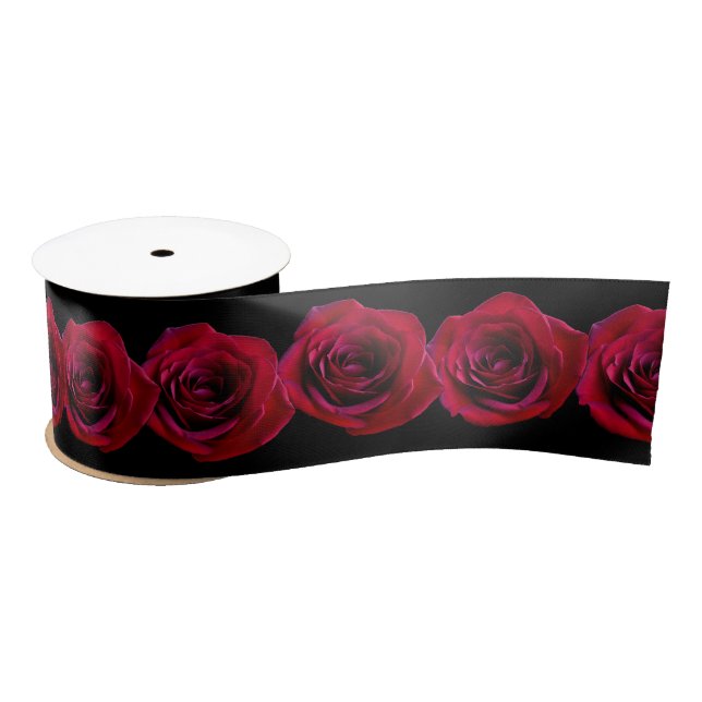 Roses Ribbon Customised Red Rose Flower Ribbon Satin Ribbon (Spool)