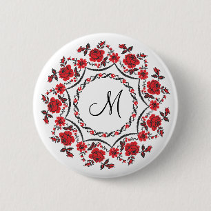 Roses ring Personalised Monogram Initial 6 Cm Round Badge
