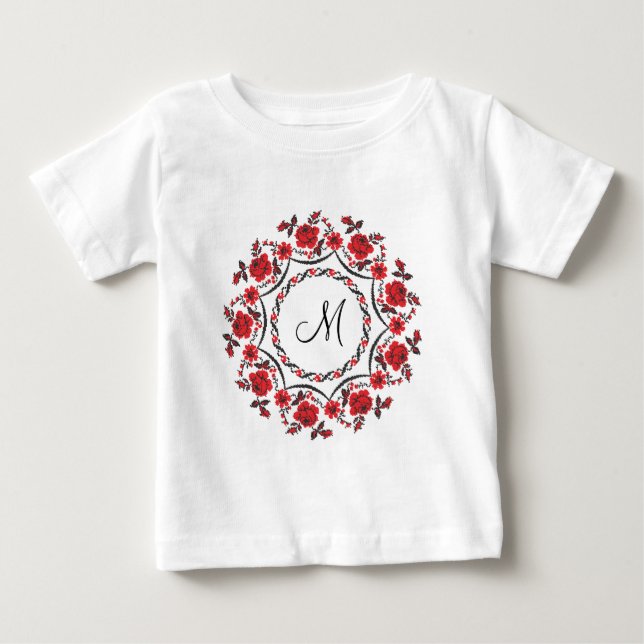 Roses ring Personalised Monogram Initial Baby T-Shirt (Front)