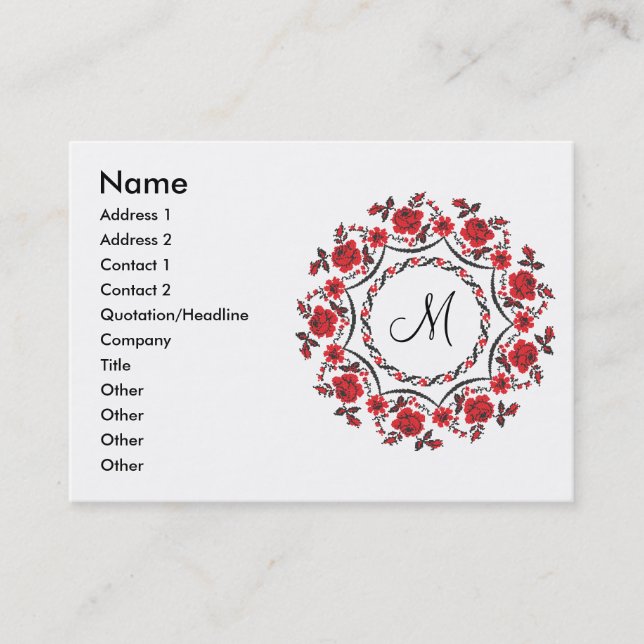 Roses ring Personalised Monogram Initial Business Card (Front)