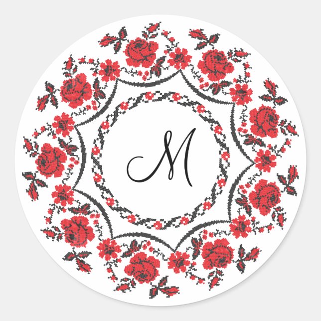 Roses ring Personalised Monogram Initial Classic Round Sticker (Front)