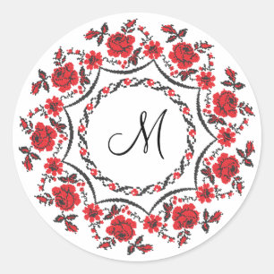 Roses ring Personalised Monogram Initial Classic Round Sticker
