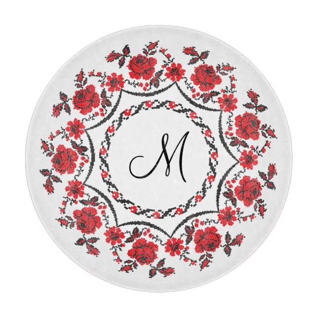 Roses ring Personalised Monogram Initial Cutting Board (Front)