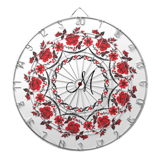 Roses ring Personalised Monogram Initial Dartboard (Front)