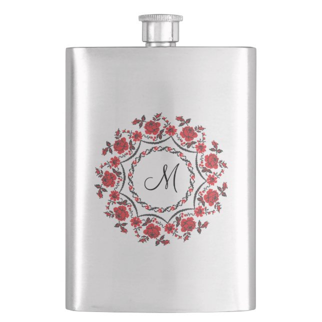 Roses ring Personalised Monogram Initial Hip Flask (Front)
