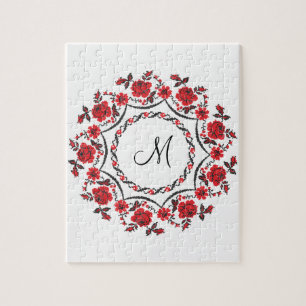 Roses ring Personalised Monogram Initial Jigsaw Puzzle