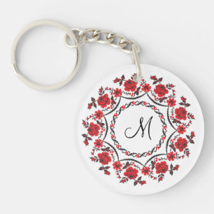 Roses ring Personalised Monogram Initial Key Ring