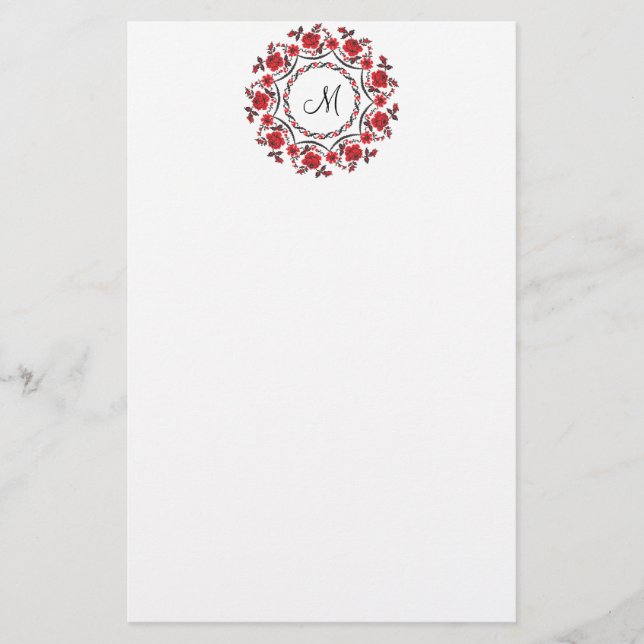 Roses ring Personalised Monogram Initial Stationery (Front)