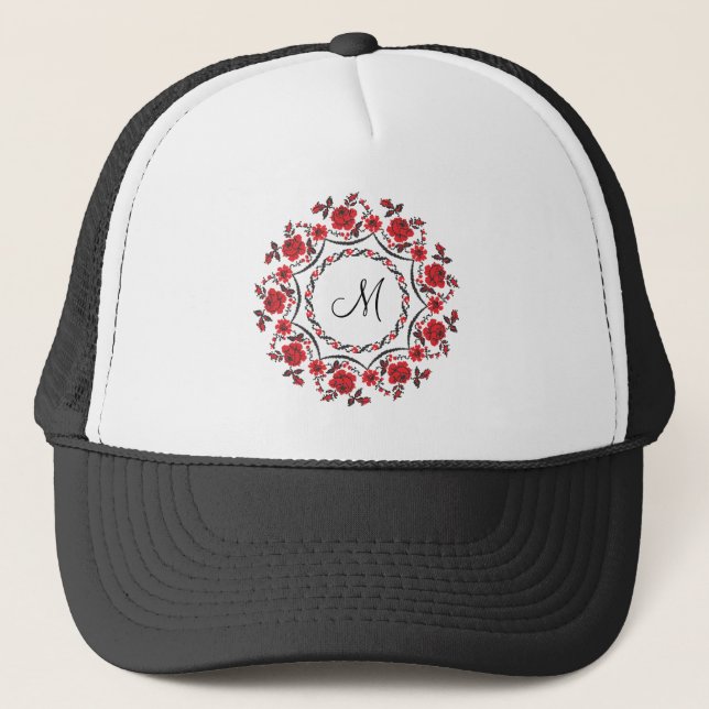 Roses ring Personalised Monogram Initial Trucker Hat (Front)