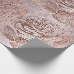 Roses Rose Gold Pastel Metallic Floral Delicate Wrapping Paper